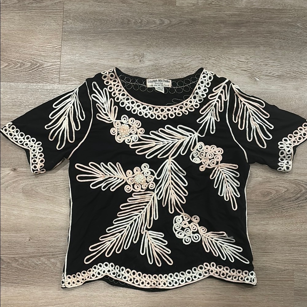 Lauren Michelle Black Embroidered Women's Top